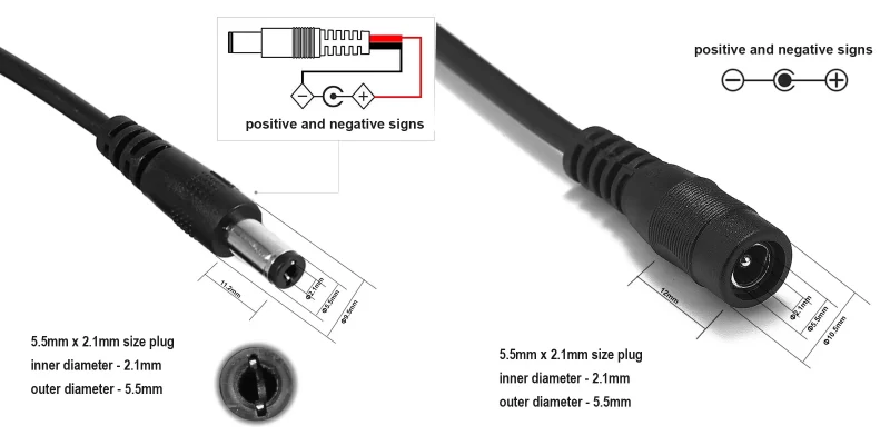 black DC power splitter cable male female connector size