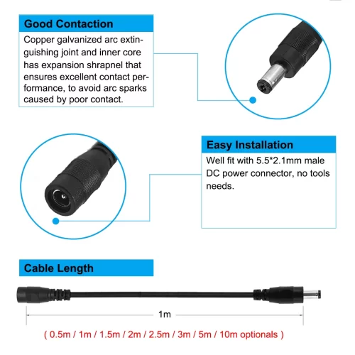 dc power cable male female connector 5.5mm 2.1mm