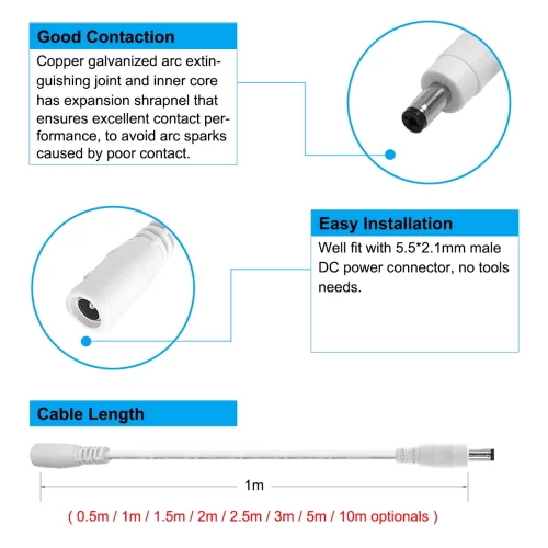 cavo alimentazione cc maschio femmina spina 5,5 mm 2,1 mm