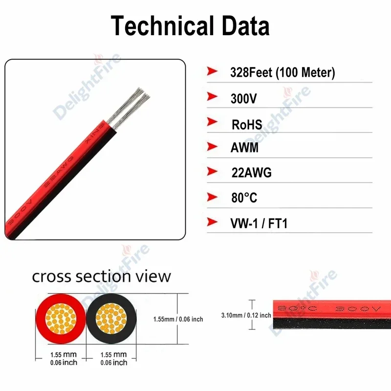 2-5 Pin 12/20/22 AWG Flexible Electric Cable Wire for 3580 5050 LED lights SPECS